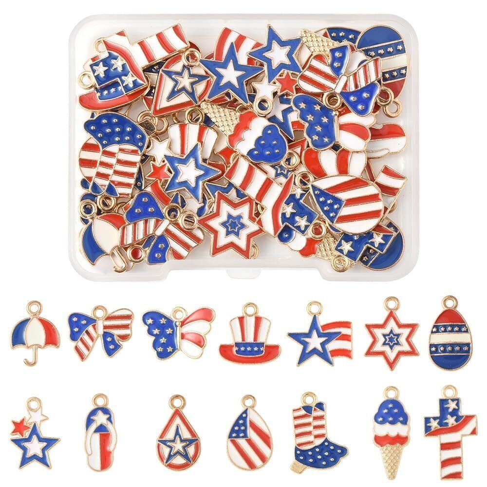 2091 56Pcs Independence Day Bracelets Charms Patriotic 4th of July Red